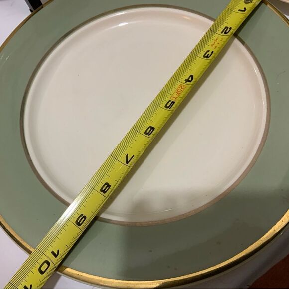 COPY - 4 Dinner Plate Classic Heritage Green Green Band Gold Trim Made in USA  … - Picture 8 of 10